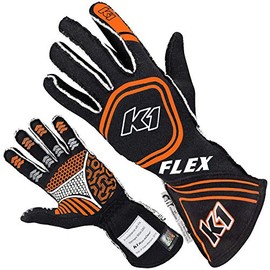 K1 RaceGear k1-23-FLX-NO-L Flex Nomex Driver's Gloves - Black, Orange - Large
