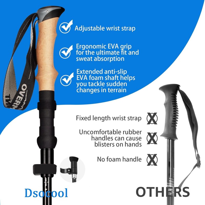 Dsocool Collapsible Trekking Poles - Lightweight Folding Hiking Poles for