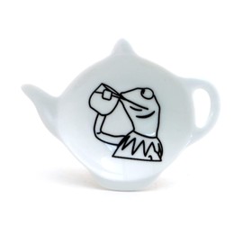 Kermit Drinking Tea meme teabag holder, teapot shaped tea bag dish - Lennymud by Lorrie Veasey