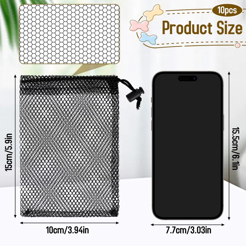 Sliverdew 10PCS Small Mesh Bags Drawstring Black Mesh Drawstring Bag