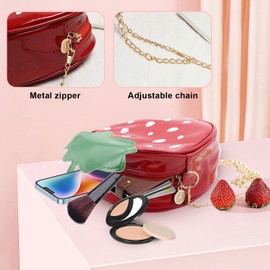 WisePoint Women's Shoulder Bag, PU Leather Handbag, Women's Shoulder Bag, Small Shoulder Bag with Chain Strap, Strawberry Bag, Crossbody Bag for Travel, Shopping, red