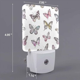 Chrobak LED Night Light,Watercolor Butterflies LED Night Light Plug into Wall with Dusk to Dawn Light Sensor White Energy Efficient Nightlight for Bedroom Bathroom Hallway Living Room Kitchen