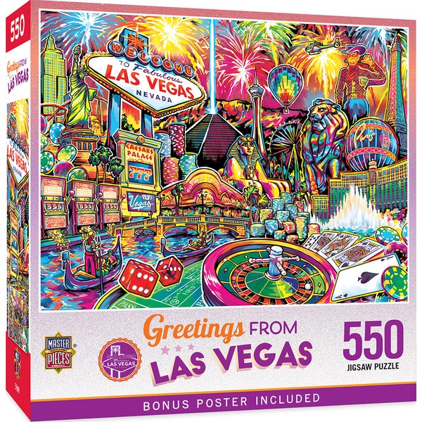Masterpieces 550 Piece Jigsaw Puzzle for Adults, Family, Or Kids - Greetings from Las Vegas - 18"x24"