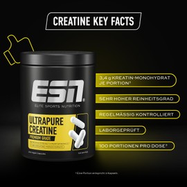 ESN Ultrapure Creatine Monohydrate, 2 x 300 Capsules, 200 Servings, Creatine, Microfine & Optimum Solubility, Vegan, Made in Germany
