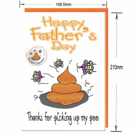 AK Giftshop Funny Humour Joke Father's Day Card From The Dog With Matching Badge - Thanks For Picking Up My Poo