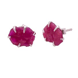 Lavie Jewelz 925 Sterling Silver Stud Earrings for Women, Handmade Small Studs (Ruby)