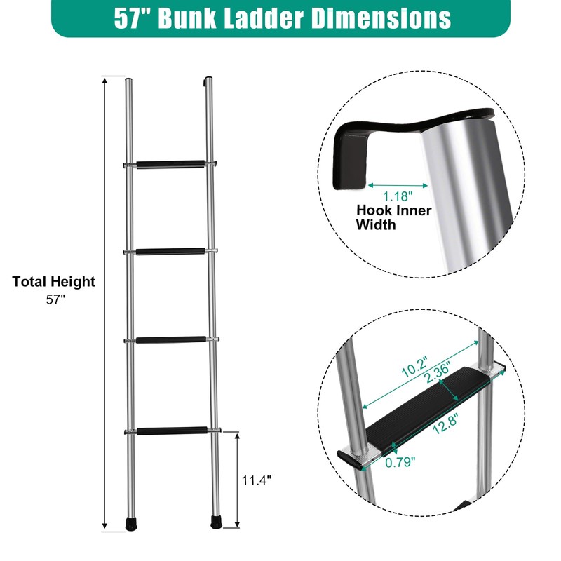 OUTPRIZE 57" RV Bunk Ladder, 4 Step Integrated Aluminum Camper