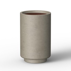 Kante 15.7 Inch Tall Concrete Planter, Round Pedestal Design Garden Pot for Indoor Outdoor Plants, Modern Garden Pot with Drainage Hole, Weathered Concrete Finish with Warm Brown Interior