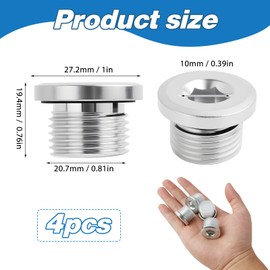 4 Pieces G1/2" X 14 Oxygen Blanking Plug Sensor, Remove Socket, 27mm Hex Bolt Bung O2 Blanking Plug, Oxygen Sensor Remove Socket Hex Bolt Bung Plugs, For Motorcycles, Cars