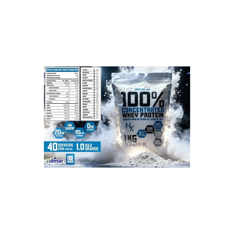 Proteína Whey Isolean Holix Lab 1kg Sin Sabor Suero 90