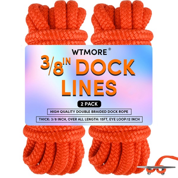 Dock Lines Boat Ropes for Docking 3/8" x15' Double Braided