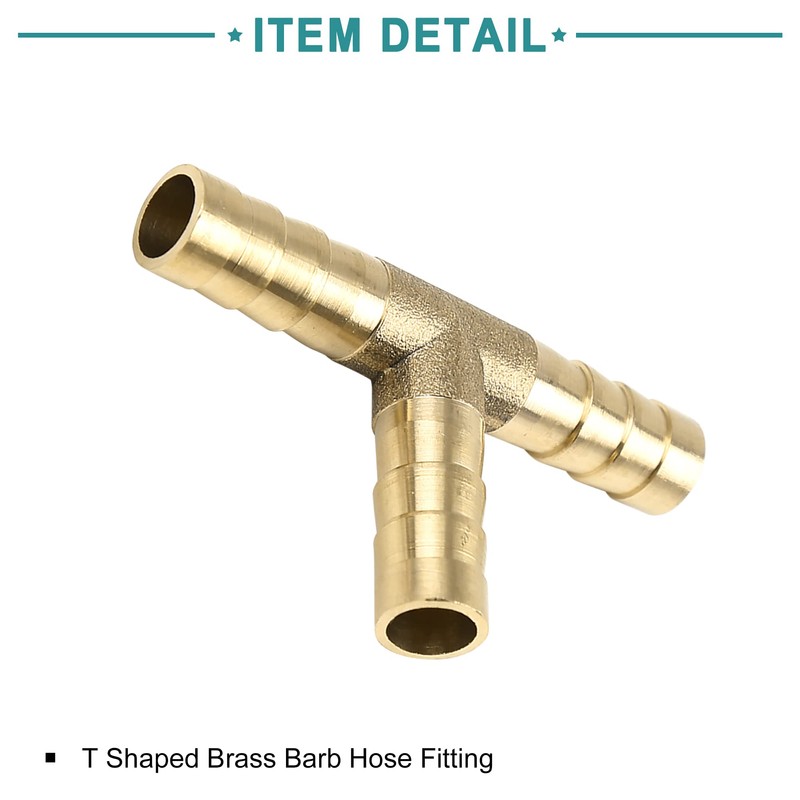 ACROPIX Barb Hose Fittings 8mm Universal T Shape Brass Gold