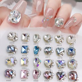 Sucodver Nail Parts Stone Heart Square Rectangle Glitter Clear Large Nail Stone Gemstone Crystal 3D Transparent Set of 6 (White)