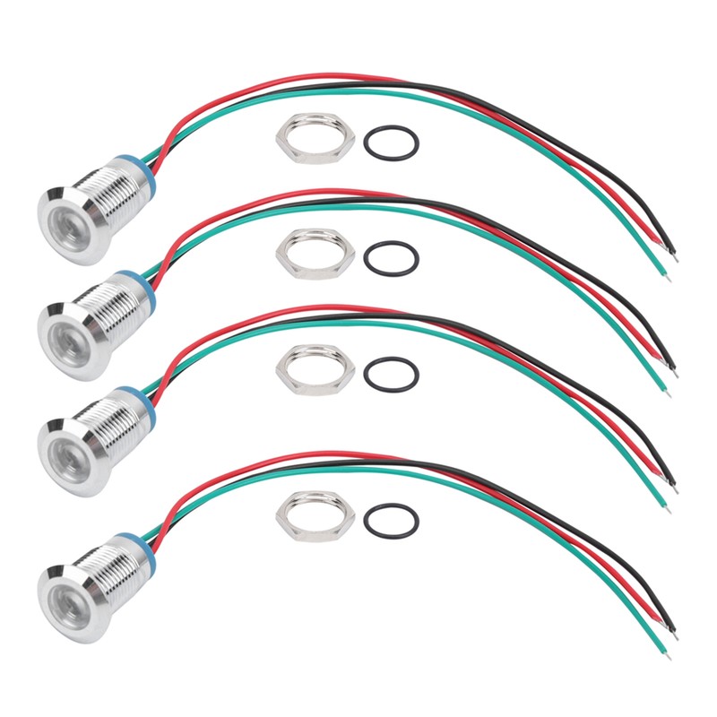 4 Sets PreWired Round LEDs Waterproof Metal 2Color Indicator Common