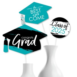 Big Dot of Happiness Teal 2025 Graduation Party Centerpiece Sticks - Table Toppers - Set of 15