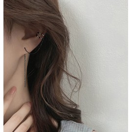 SLUYNZ 925 Sterling Silver Cuff Earrings Threader Chain for Women Crawler Earrings Wrap Earrings (Black Gold Plated)