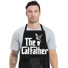 WZMPA Funny Catfather Kitchen Apron With Pockets Cat Dad Gifts Cat Owner Ajustable Apron For Cooking Baking Grilling (Catfather Apron)