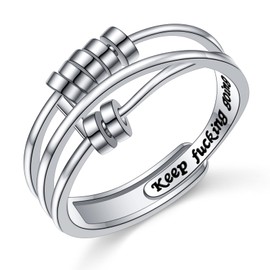 DAOSHANG Sterling Silver fidget ring anxiety ring for women spinner keep fucking going ring adjustable Inspirational Jewelry Statement Graduation Gift Size 9