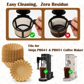 Coffee Filters Disposable 120 Count Paper Filters for Ninja PB051 PB041 & Specialty Pod/Grounds Single-Serve Coffee Makers - Brown