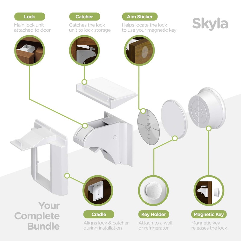 Skyla Homes Magnetic Cabinet Locks (12-Pack 2 Keys) Baby Proofing