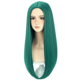 RightOn 22 Inches Green Wig Long Straight Wigs Dark Green Straight Wig for Women Daily Party or Cosplay with Hairnet