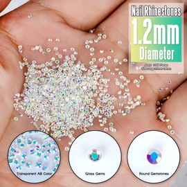 5760 Pieces Flatback Rhinestones for Nails 1.2MM Nail Rhinestones Gems Jewels Diamond Glass Mini AB Crystal Gemstones Bling Stones for Crafts Makeup Face Eyes,Transparent AB