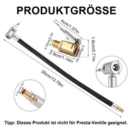 Opopark Valve Extension Set, 35 cm Tyre Inflator Hose Adapter with 2 Pieces 8 mm Car Valve Lever Plug Air Chuck, Tyre Inflation Hose, Brass Car Valve Adapter for Car, Bicycle, Motorcycle, Compressor