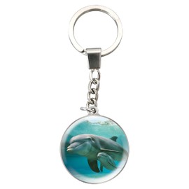 Deluxebase Magnidome Dolphin Keychain from Dome shaped Picture Key Ring with Stainless Steel Chain. Crystal Glass Dome Aesthetic Key chain. Key Chain Accessories for Women and Key Holder for Men