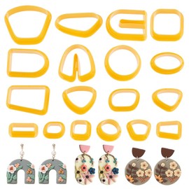CREATCABIN 18Pcs Clay Cutters Polymer Clay Cutters Clay Earrings Cutters Trapezoid Square Arch Plastic Oval Horseshoe Plastic Clay molds Tools Set for DIY Polymer Clay Jewelry Making Supplies Yellow