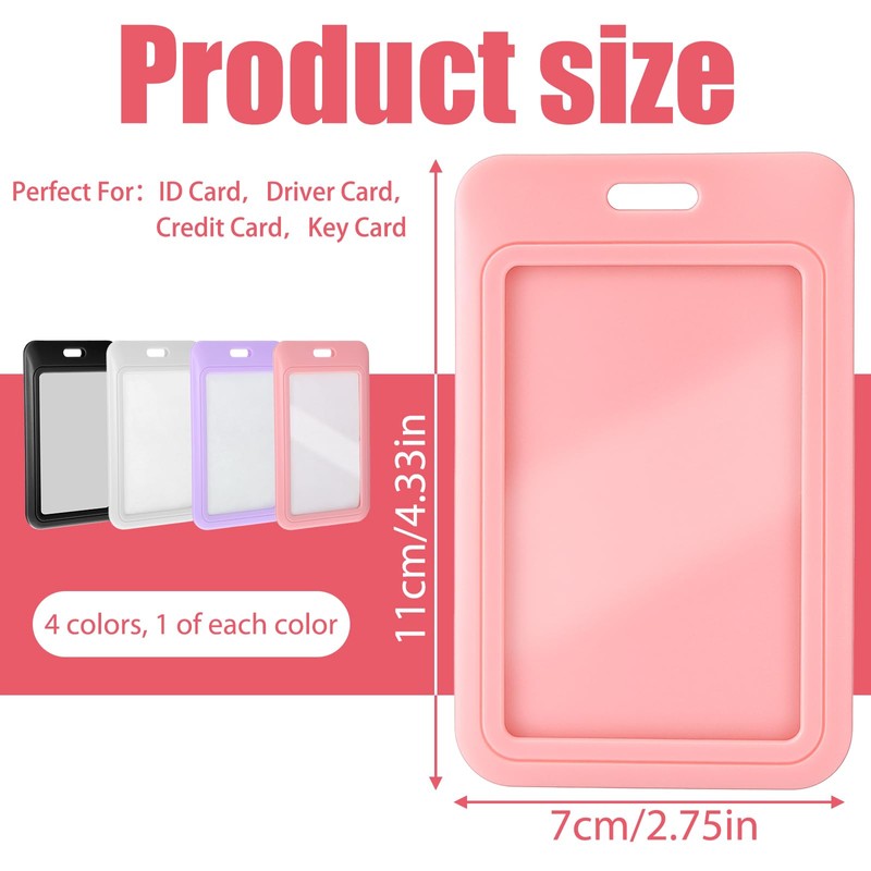 4 Pack Sliding ID Badge Holders, Heavy Duty Hard Plastic