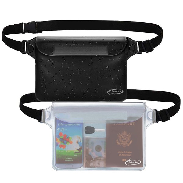 AiRunTech Waterproof Pouch with Waist Strap (2 Pack) | Beach Accessories Best Way to Keep Your Phone and Valuables Safe and Dry | Perfect for Boating Swimming Snorkeling Kayaking Beach Pool Water Parks