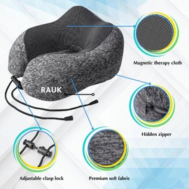 RAUK Travel Pillow with Headrest and Eye Mask for Sleeping on Planes, Grey (Blue)