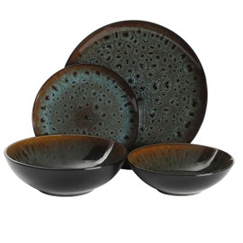 Gibson Elite Kyoto Double Bowl Dinnerware Set, Service for 4 (16pcs), Teal