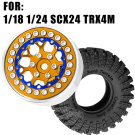 hopsupRC for SCX24 TRX4M 1/24 1/18 RC Crawler Car,1.3" Beadlock Wheel Tires Wheel Hub Wheels Rim 4PCS Aluminum 1.3 Beadlock Wheel Rims Heavy Duty Rim Gold
