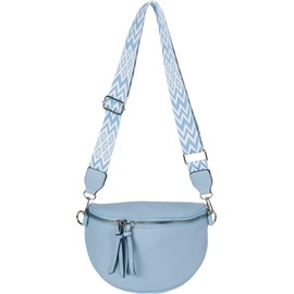styleBREAKER 02012401 Women's Half Moon Crossbody Shoulder Bags Plain Adjustable Shoulder Strap with Zigzag Diamond Pattern, lightblue