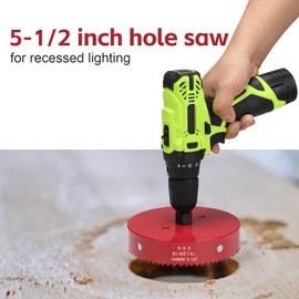 5-1/2 Inch Hole Saw for Wood, 140mm HSS BI-Metal Hole Saw for Recessed Lighting, 35mm Cutting Depth Hole Cutter with Hex Shank Drill Bit Adapter for Cornhole Boards Plastic Drywall Fiberboard, Red