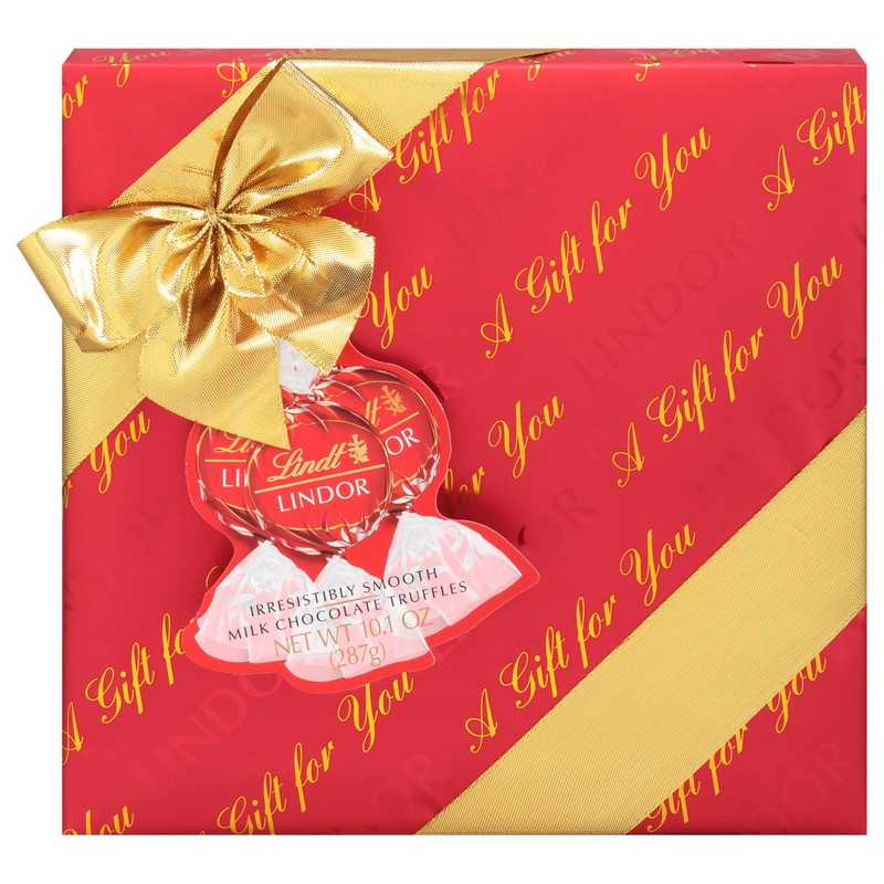 Lindt LINDOR Holiday Milk Chocolate Candy Truffles Wrapped Gift Box,