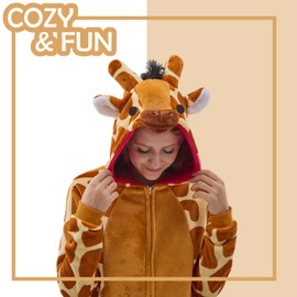NEWCOSPLAY Unisex Adult Giraffe Onesie Pajamas Animal One Piece Costume Cosplay Sleepwear (Giraffe, Large)