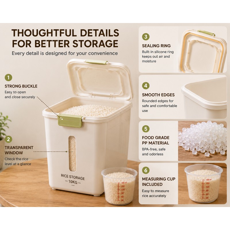 Beige Plastic Kitchen Storage Containers with Lids