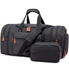Sucipi Canvas Travel Duffel Bag for Men, Weekend Overnight Bag with Shoe Compartment and Toiletry Bag, Carry-On for Airplanes, Dark Grey