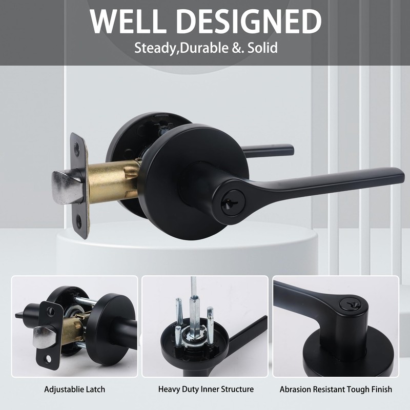 Exterior Door Lock Set,Combo Lock-Heavy Duty Black Door Handle and