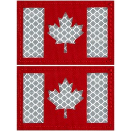 IronSeals 2 Pack Reflective Tactical Canada Flag Patch, Morale Canada Flag Hook Backing Emblem Patches
