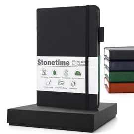 Stone Paper Notebook for Women Men, A5 Waterproof Notebook Hardcover Executive Journal, Ruled Notebooks for Writing, Business, Work ＆ School, 160 Pages Notebook with Gift Box (A5 Black)