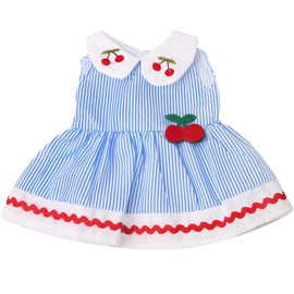 NIXNUT Doll Clothes Dress Striped Pattern Summer Clothing for American Girl Doll 18-inch with Cherry Decoration