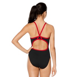 Speedo Women's Swimsuit One Piece Endurance+ Flyback Solid Adult Team Colors Black/Red, 26