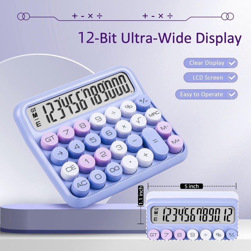 VEWINGL Mechanical Switch Calculator, 12 Digit Large LCD Display and