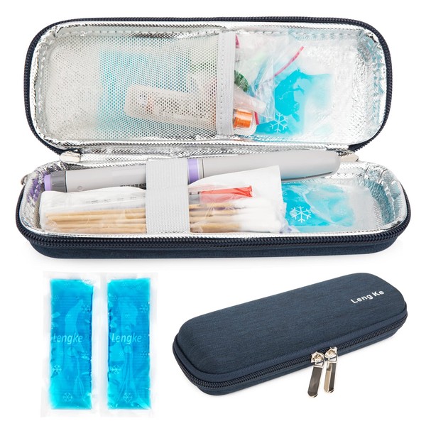 YOUSHARES Insulin Cooler Travel Case - Diabetic Insulated Organizer Portable Cooling Bag for Medication Cooling Insulation, Insulin Pen Case with 2 TSA Approved Travel Cooler Ice Pack (Navy Blue)