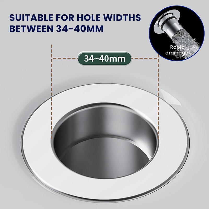 wadafen Pack of 2 Sink Plugs for 34-40 mm Drain