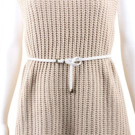 Ayliss Braided Belt Women PU Leather Waist Belt Skinny Woven Belt for Dress/Jeans (White)