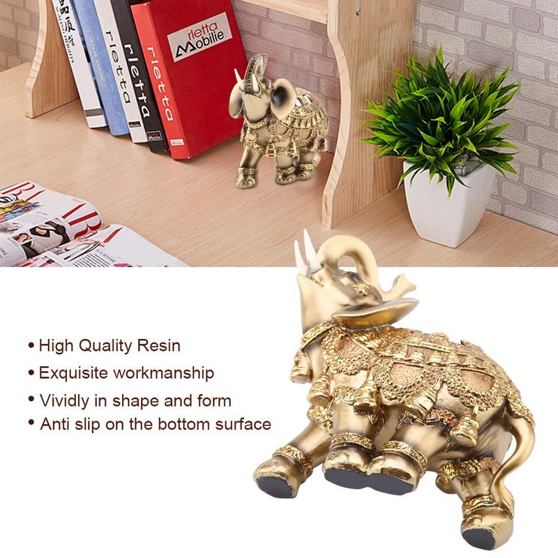 Feng Shui Elephant Statue Made of Golden Polyresin, Beautiful Decorative